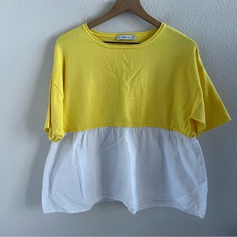 Zara Knit Mixed Media Colorblock Bright Boxy Oversized Top Shirt USA Small